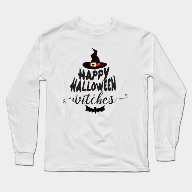Happy Halloween Witches Long Sleeve T-Shirt by Grafikstudio
